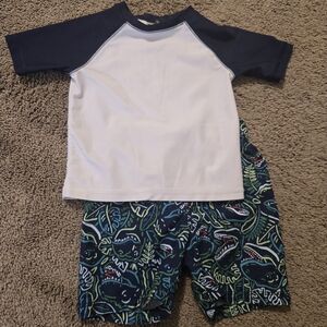 Old Navy Kids Shark Print Rashguard Set - Navy and White